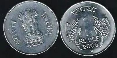 Лот: 11595944. Фото: 1. 1 рупия 2000 г Индия. Азия