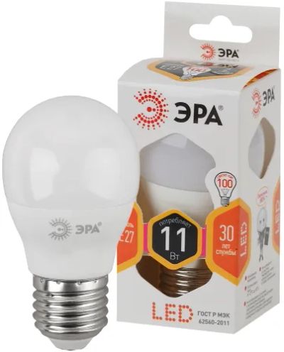Лот: 24526153. Фото: 1. Светодиодная лампа ЭРА LED P45-11W-827-E27. Лампочки