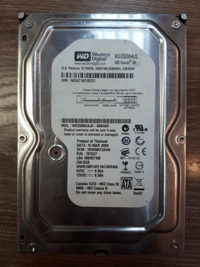 Лот: 11746761. Фото: 1. HDD WD Western Digital 250Gb... Жёсткие диски (HDD)