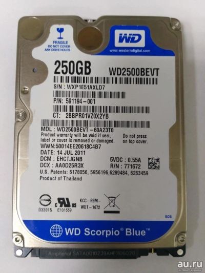 Лот: 9108859. Фото: 1. Western Digital WD2500BEVT / 250GB... Жёсткие диски (HDD)