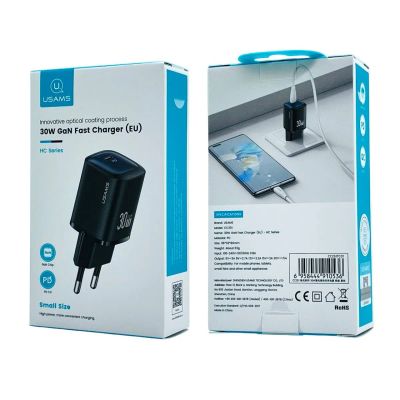 Лот: 25794962. Фото: 1. СЗУ USAMS CC251 USB-C PD 30W GaN... Зарядные устройства, блоки питания, адаптеры сетевые для смартфонов