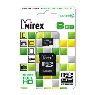 Лот: 11763552. Фото: 1. MicroSD 8 Gb Mirex +SD адаптер. Карты памяти
