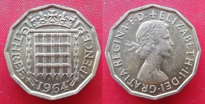 Лот: 1576727. Фото: 1. (№348-4/LF) 3 пенса 1964 (Англия... Великобритания и острова