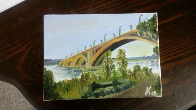 Лот: 11904579. Фото: 1. Картина "Коммунальный мост" г... Картины, рисунки