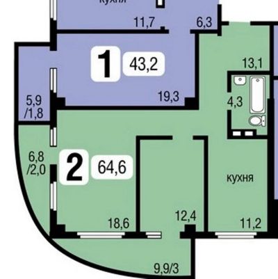 Лот: 7761744. Фото: 1. Квартира 2-х комнатаная 64,4 кв... Квартиры, студии