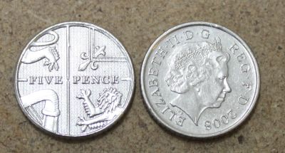 Лот: 22489575. Фото: 1. Великобритания 5 пенсов 2008 года... Великобритания и острова