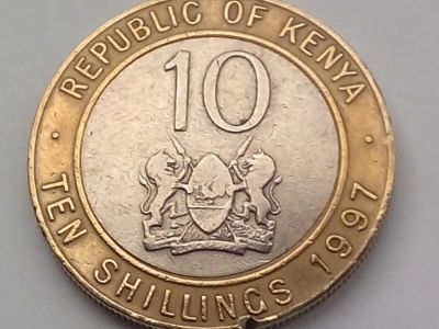 Лот: 19117498. Фото: 1. Монета Кении 10 шиллингов, 1997. Африка