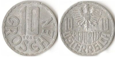 Лот: 4060931. Фото: 1. 10 грошей. Австрия, 1964 г. Германия и Австрия