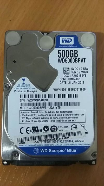 Лот: 16818234. Фото: 1. Жесткий диск WD 500Gb 2.5" читать... Жёсткие диски (HDD)