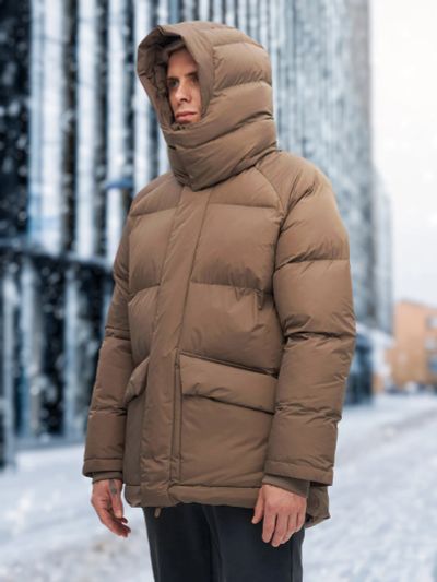Лот: 22417464. Фото: 1. Пуховик мужской SHU, Коричневый. Легкие куртки, толстовки