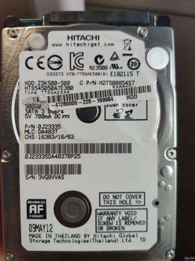 Лот: 18064861. Фото: 1. HDD Hitachi 500Gb 2.5 для ноутбука... Жёсткие диски (HDD)