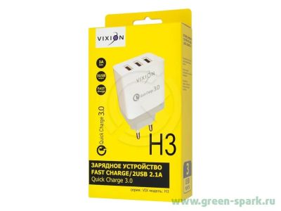 Лот: 17328439. Фото: 1. СЗУ Vixion H3(2USB/2.1А) Quick... Зарядные устройства, блоки питания, адаптеры сетевые для смартфонов
