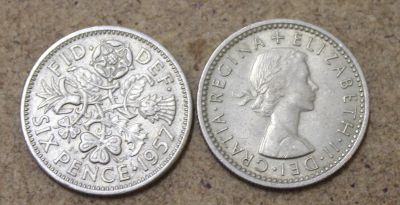 Лот: 22493102. Фото: 1. Великобритания 6 пенсов 1957 года... Великобритания и острова