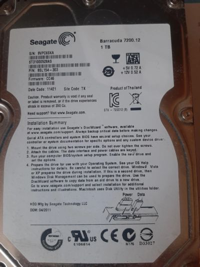 Лот: 24848384. Фото: 1. Жесткий диск HDD Seagate 1Tb... Жёсткие диски (HDD)