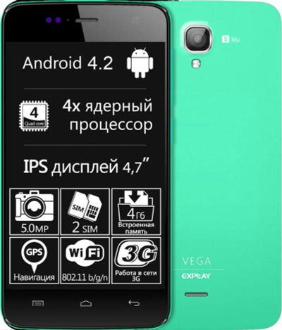 Лот: 5293621. Фото: 1. Смартфон Explay Vega Green 2sim... Смартфоны