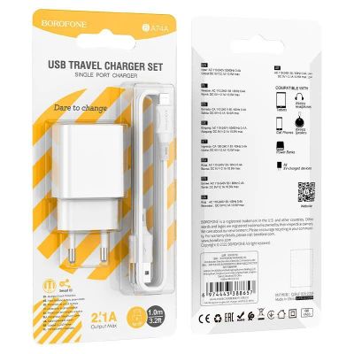 Лот: 22144448. Фото: 1. СЗУ BOROFONE BA-74A 1*USB+Lighting... Зарядные устройства, блоки питания, адаптеры сетевые для смартфонов