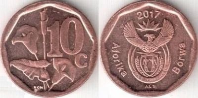 Лот: 18861675. Фото: 1. ЮАР 10 центов 2017. Африка