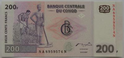 Лот: 7763823. Фото: 1. Конго 200 франков 2007, в обороте... Африка