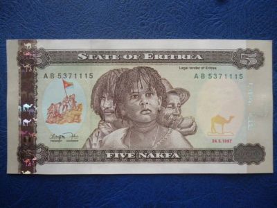 Лот: 11299667. Фото: 1. 5 накфа 1997 года Эритрея Unc... Россия, СССР, страны СНГ