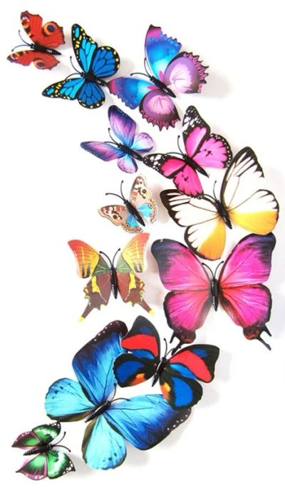 Лот: 6855783. Фото: 1. Наклейка 3D Бабочка - разноцветные. Интерьерные наклейки