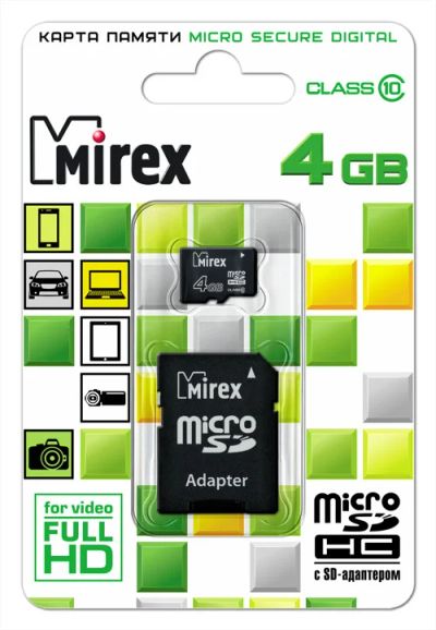 Лот: 9417802. Фото: 1. Карта памяти microSD HC 4 GB Mirex... Карты памяти