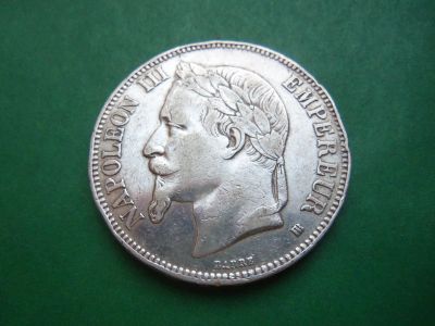 Лот: 19676997. Фото: 1. Франция 5 франков 1869 г. ВВ... Европа