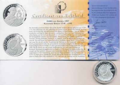 Лот: 5961463. Фото: 1. Швеция 1997 20 евро Ag Proof Александр... Европа