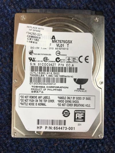 Лот: 13484002. Фото: 1. 2.5 Дюйма 750GB Toshiba MK7575GSX... Жёсткие диски