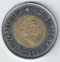 Лот: 18098354. Фото: 1. 2 доллара 1996 год. Канада . Белый... Америка