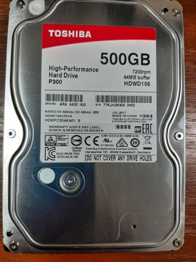 Лот: 24588100. Фото: 1. HDD Toshiba 500 Gb, 3,5", SATA3... Жёсткие диски (HDD)