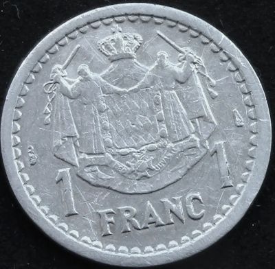 Лот: 6020337. Фото: 1. Монако 1 франк 1943г = принц Луи... Европа
