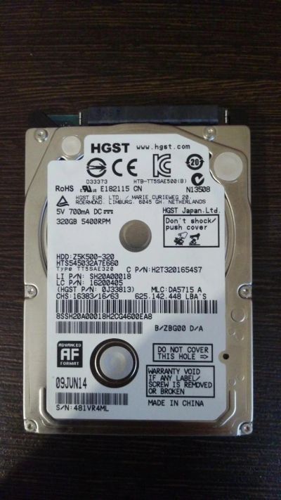 Лот: 7384863. Фото: 1. HGST 320Gb SLIM 2.5. Жёсткие диски (HDD)