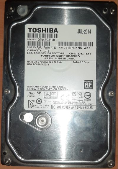 Лот: 21645627. Фото: 1. Жесткий диск Toshiba DT01ACA100... Жёсткие диски