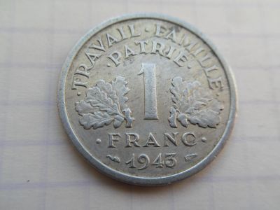 Лот: 9524938. Фото: 1. Франция 1 франк 1943. Европа