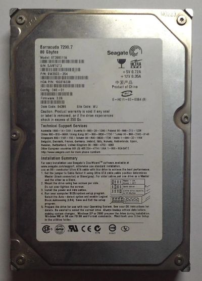 Лот: 6361506. Фото: 1. HDD / Seagate / Model: ST380011A... Жёсткие диски (HDD)