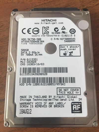 Лот: 9367142. Фото: 1. Жесткий диск 500 Gb Hitachi HTS547550A9E384... Жёсткие диски (HDD)