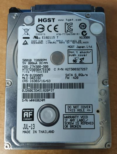 Лот: 18072226. Фото: 1. Жесткий диск HGST Travelstar Z7K500... Жёсткие диски (HDD)