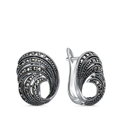 Лот: 23847212. Фото: 1. Серебряные серьги с марказитами. Серьги, каффы