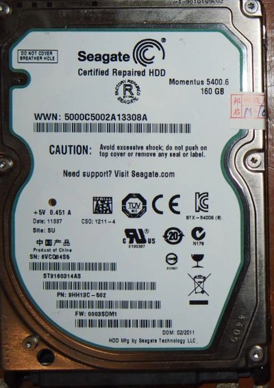 Лот: 5380217. Фото: 1. 160 Gb, 5400 RPM Sata, Seagete... Жёсткие диски (HDD)