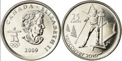Лот: 16307396. Фото: 1. Канада 25 центов 2009 Олимпиада... Америка