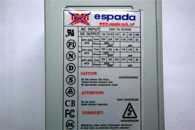Лот: 1980482. Фото: 1. Espada KPY-350ATX. Корпуса, блоки питания