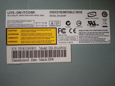 Лот: 18586910. Фото: 1. DVD/CD RW Lite-On DH-20A4P. Приводы CD, DVD, BR, FDD
