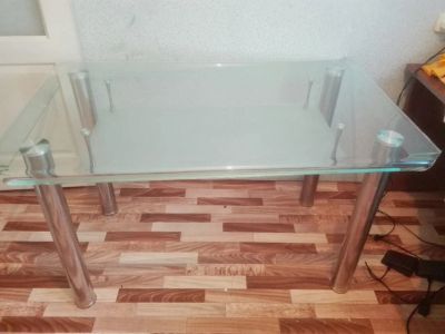 Лот: 10937032. Фото: 1. Стеклянный кухонный стол. Столы, стулья, обеденные группы