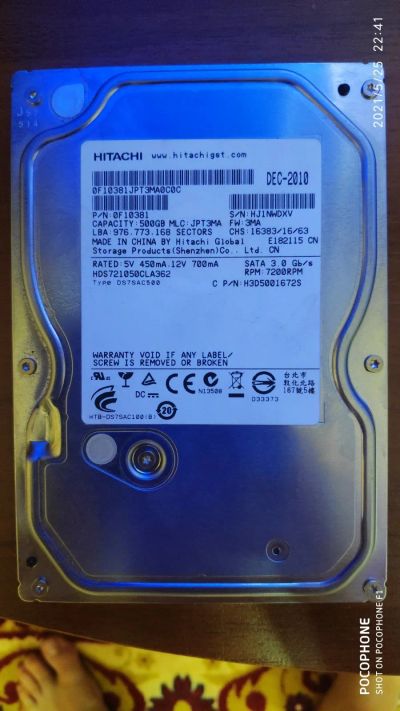Лот: 17673052. Фото: 1. Жесткий диск 500 GB Hitachi. Жёсткие диски (HDD)