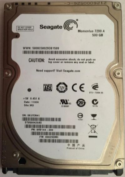 Лот: 7451659. Фото: 1. Seagate SATA 500 GB 2.5" 7200rpm. Жёсткие диски (HDD)