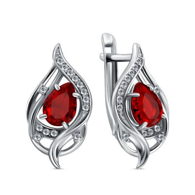 Лот: 23875186. Фото: 1. Серебряные серьги с гранатом и... Серьги, каффы