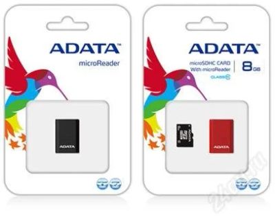Лот: 758587. Фото: 1. ADATA microSDHC 8Gb + microReade... USB-флеш карты