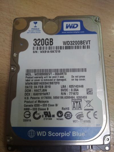 Лот: 21581519. Фото: 1. HDD WD Scorpio Blue 320Gb WD3200BEVT. Жёсткие диски (HDD)