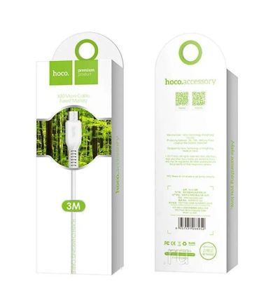 Лот: 22151450. Фото: 1. Кабель HOCO X20 microUSB 3m (White... Дата-кабели, переходники