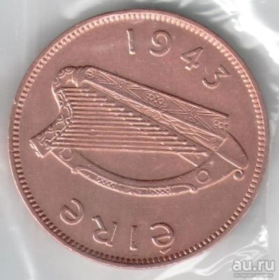 Лот: 14388833. Фото: 1. Ирландия 1/2 пенни 1943 (с4-5). Великобритания и острова
